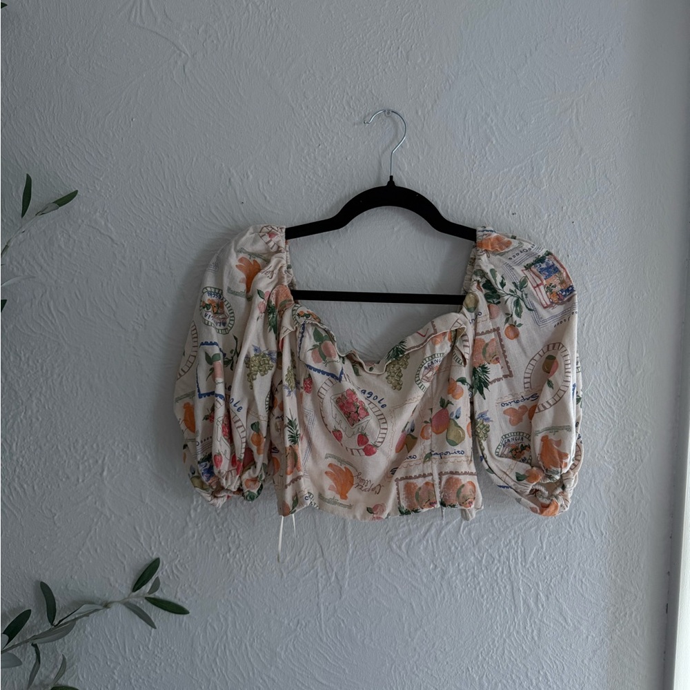 Abercrombie & Fitch Puff Sleeve Blouse with Fruit Print